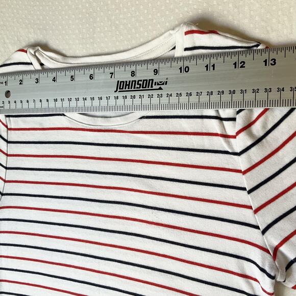 A New Day Women Shirt X-SMALL White Striped Crew Neck Pullover Short Sleeve - Picture 4 of 8